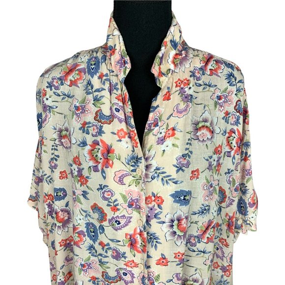 VINTAGE 80s Floral Short Sleeve Blouse - Picture 1 of 11